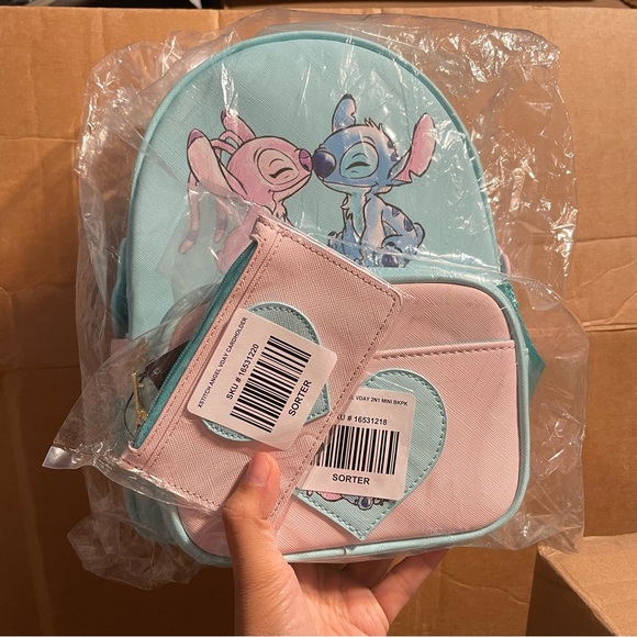 Disney Angel & Stitch 2-in-1 Mini Backpack & Fanny Pack & Cardholder Bundle NWT - Picture 4 of 11